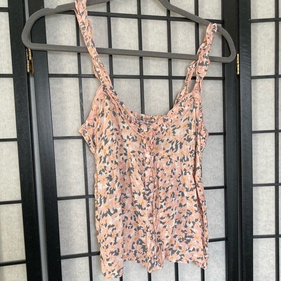 Patrons of Peace Nathalie Sleeveless Crop Smocked Top Pink Cream Combo Small - Picture 7 of 16